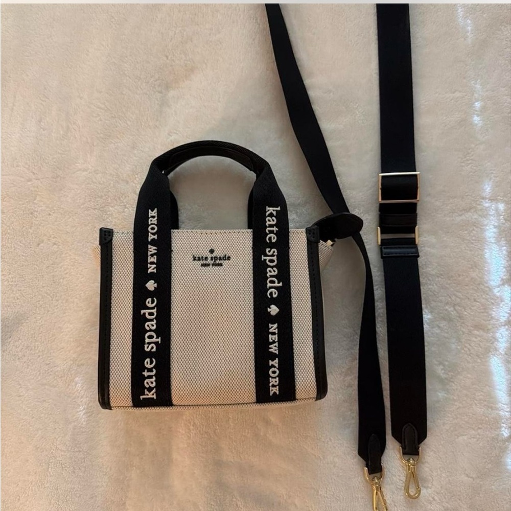 kate spade Black & White Logo Canvas Mini Tote with Strap